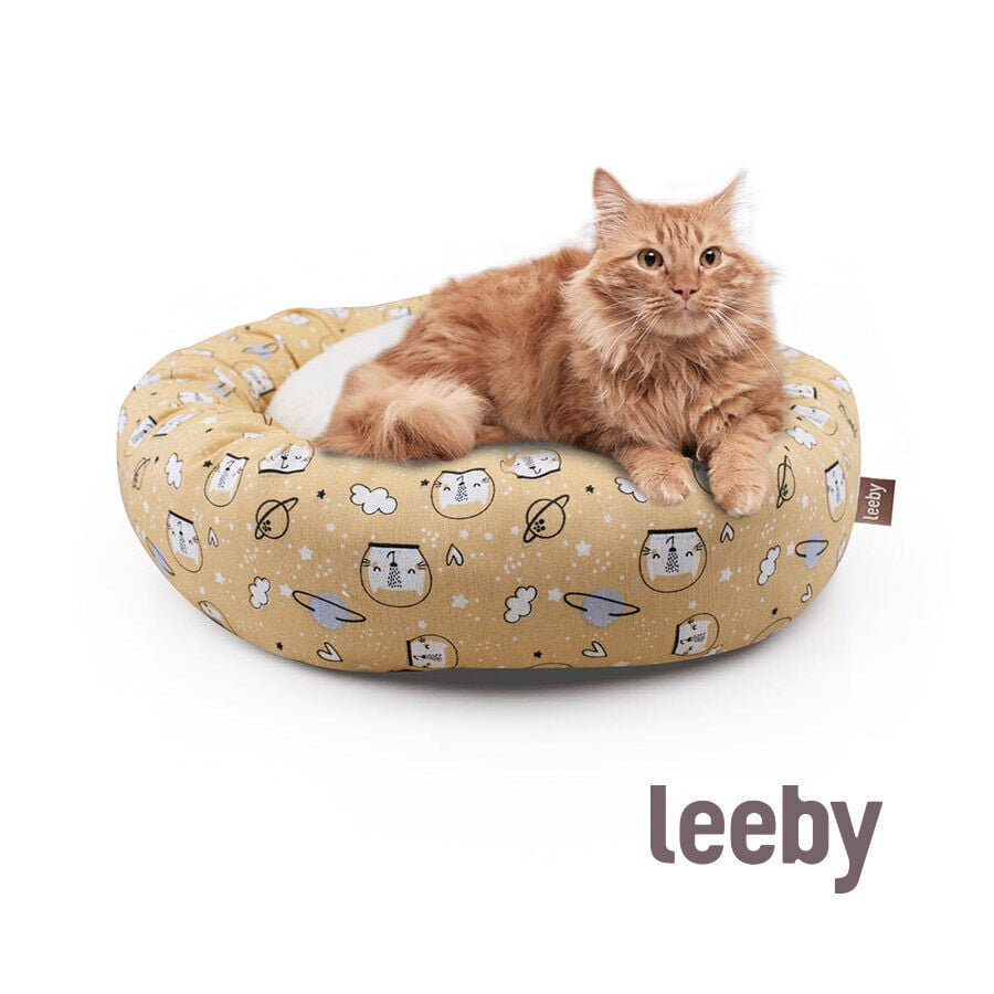 Leeby Cama Donut Antiderrapante com Estampado de Banda Desenhada Amarela para gatos, , large image number null